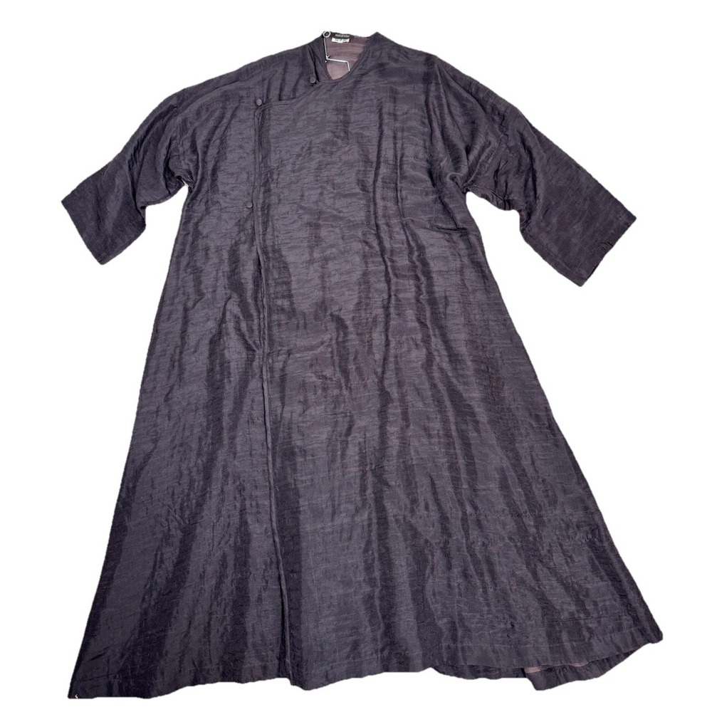 Eskandar Neiman Marcus Silk Linen Blend Kimono Wrap Dress Caftan Deep Plum Sz 0